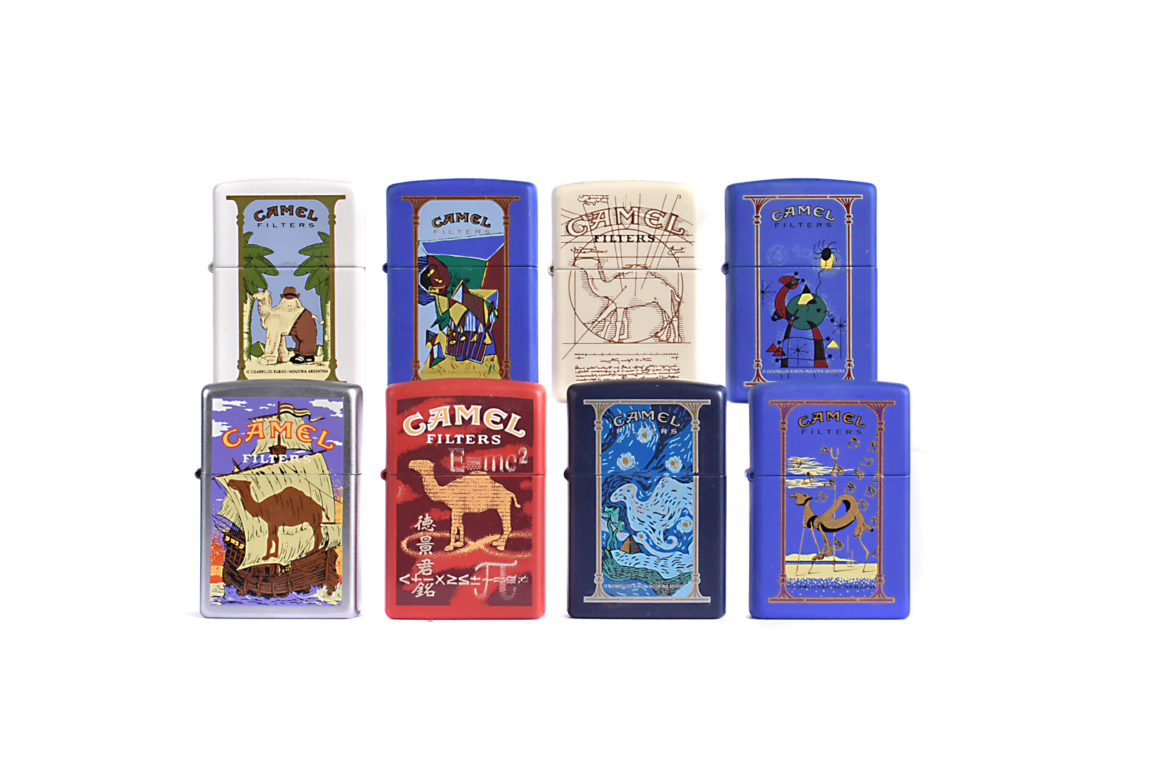 Camel Zippo Lighter Artist Pack Design, the eight-lighter set comprising Camel at Sea, Japanese,