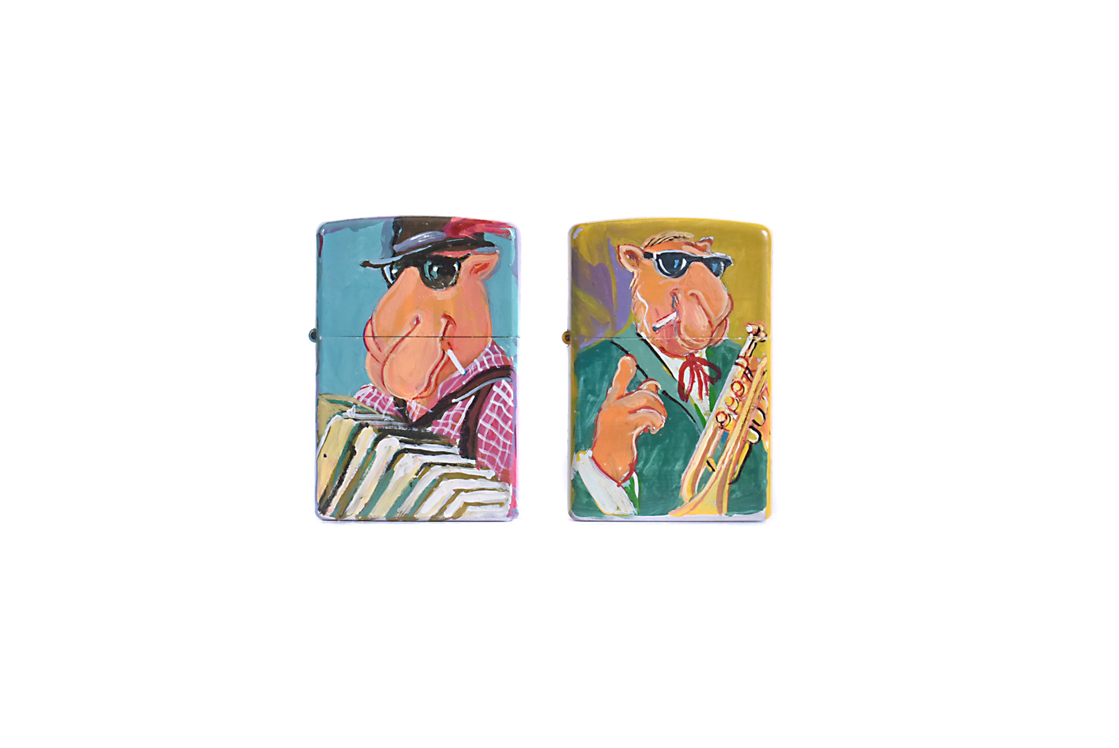 Richard Wallich hand-painted Limited Edition Zippo Lighters, two Limited Edition hand-painted 1/1