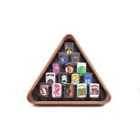A 1996 Camel Pool Rack Zippo Lighter set, comprising of 15 lighters representing the 15 balls, in