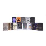 An assortment of pre-2000 camel Zippo Lighters, including Classic Camel (Quick Silver), Six String