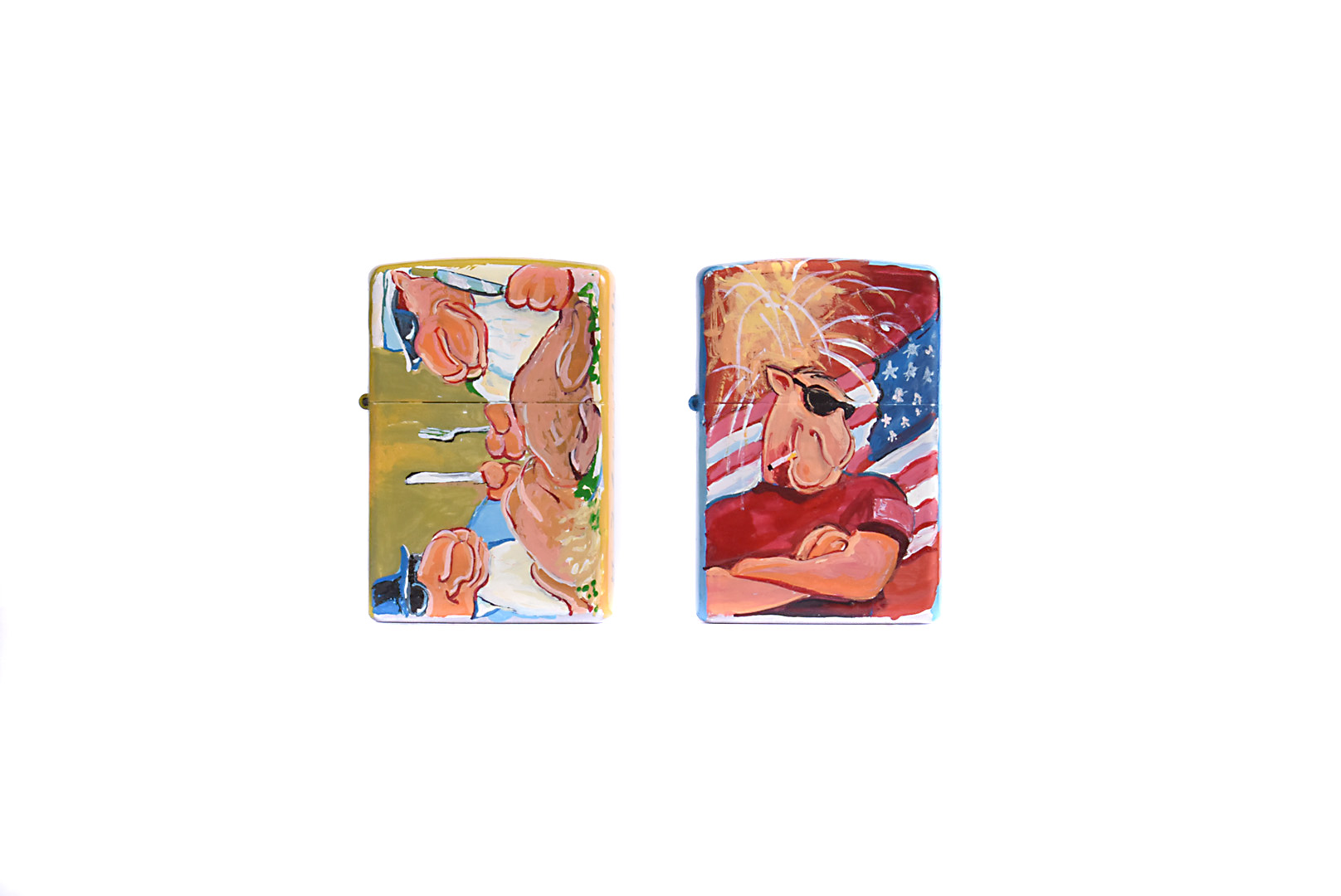 Richard Wallich hand-painted Limited Edition Zippo Lighters, two Limited Edition hand-painted 1/1