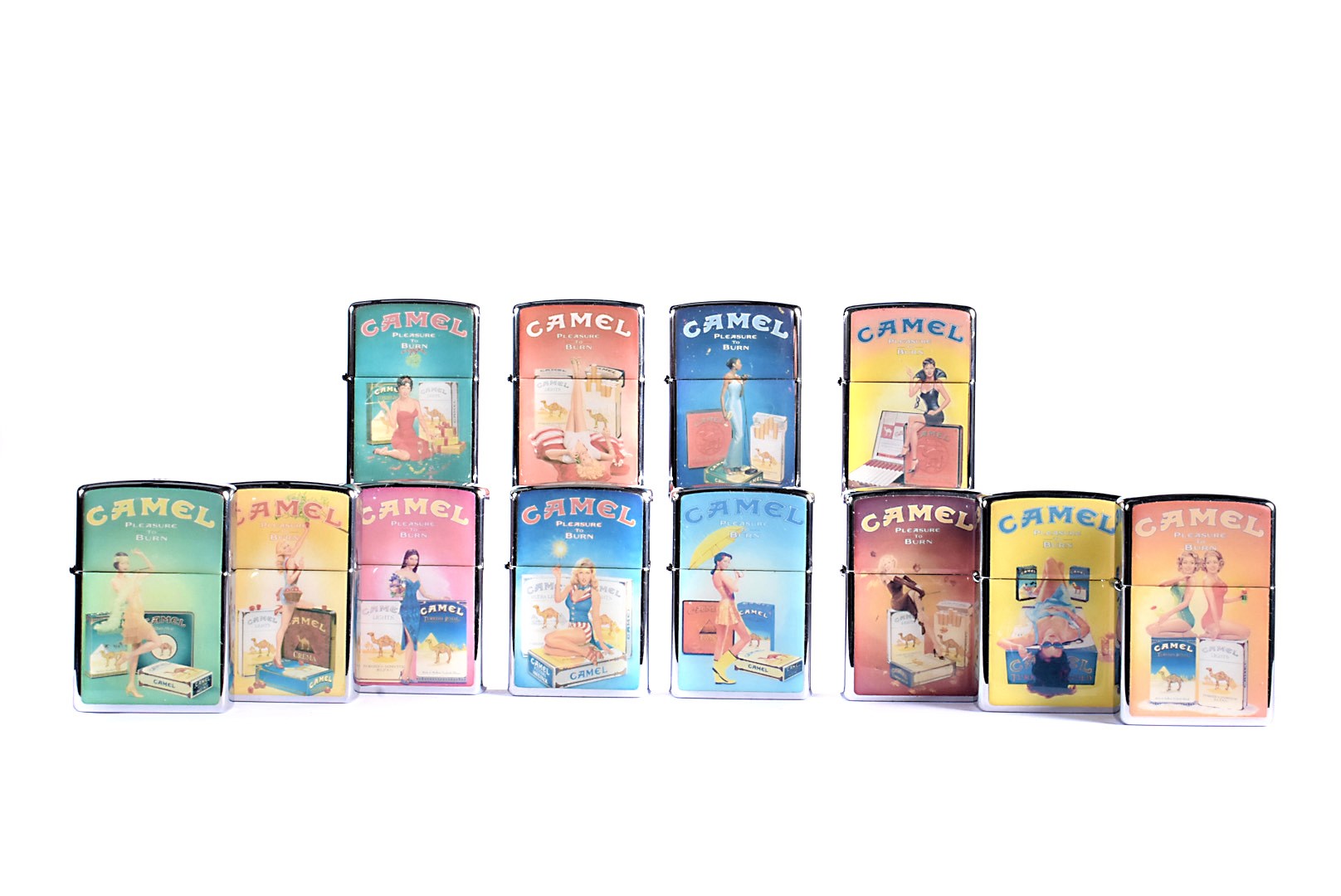 Calendar Girls Zippo Lighters, a set of 12 Camel Zippo lighters, representing months of the year,