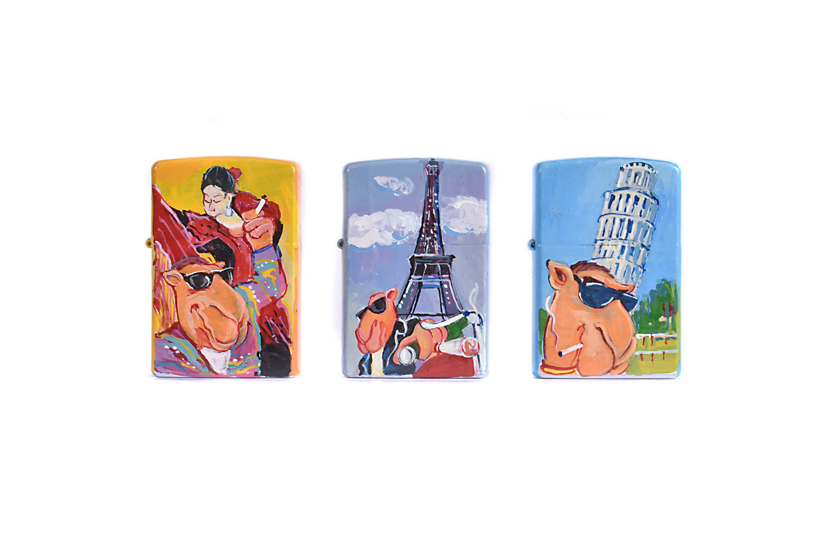 Richard Wallich hand-painted Limited Edition Zippo Lighters, three Limited Edition hand-painted 1/