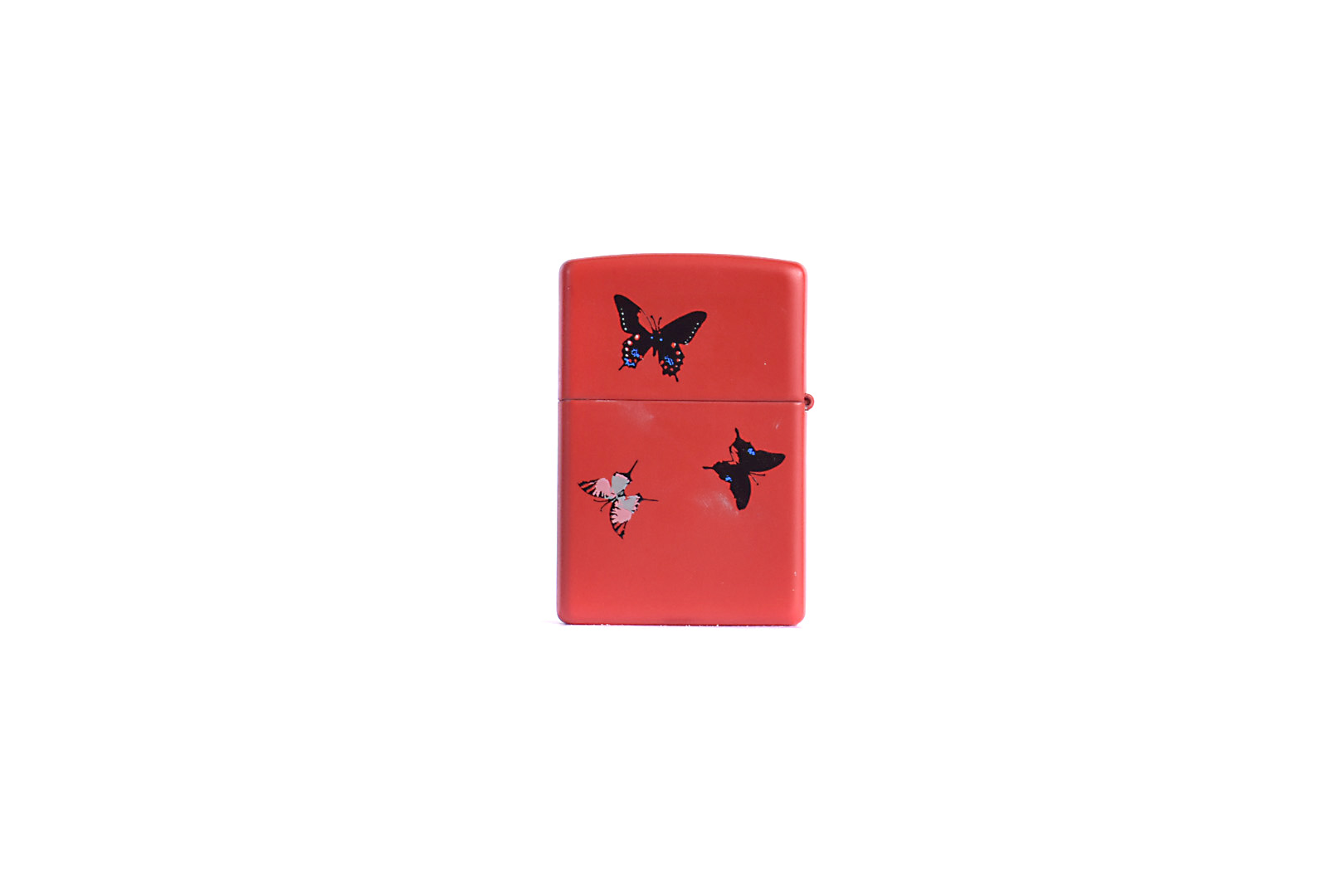 A Camel Damien Hirst Butterfly Zippo Lighter, the red matt lighter with Camel name to front, with - Image 3 of 3