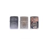 Three Limited Edition Zippo Lighters, Johnny Hallyday 98 Tour, 69/500, dated 98, 60th Anniversary of
