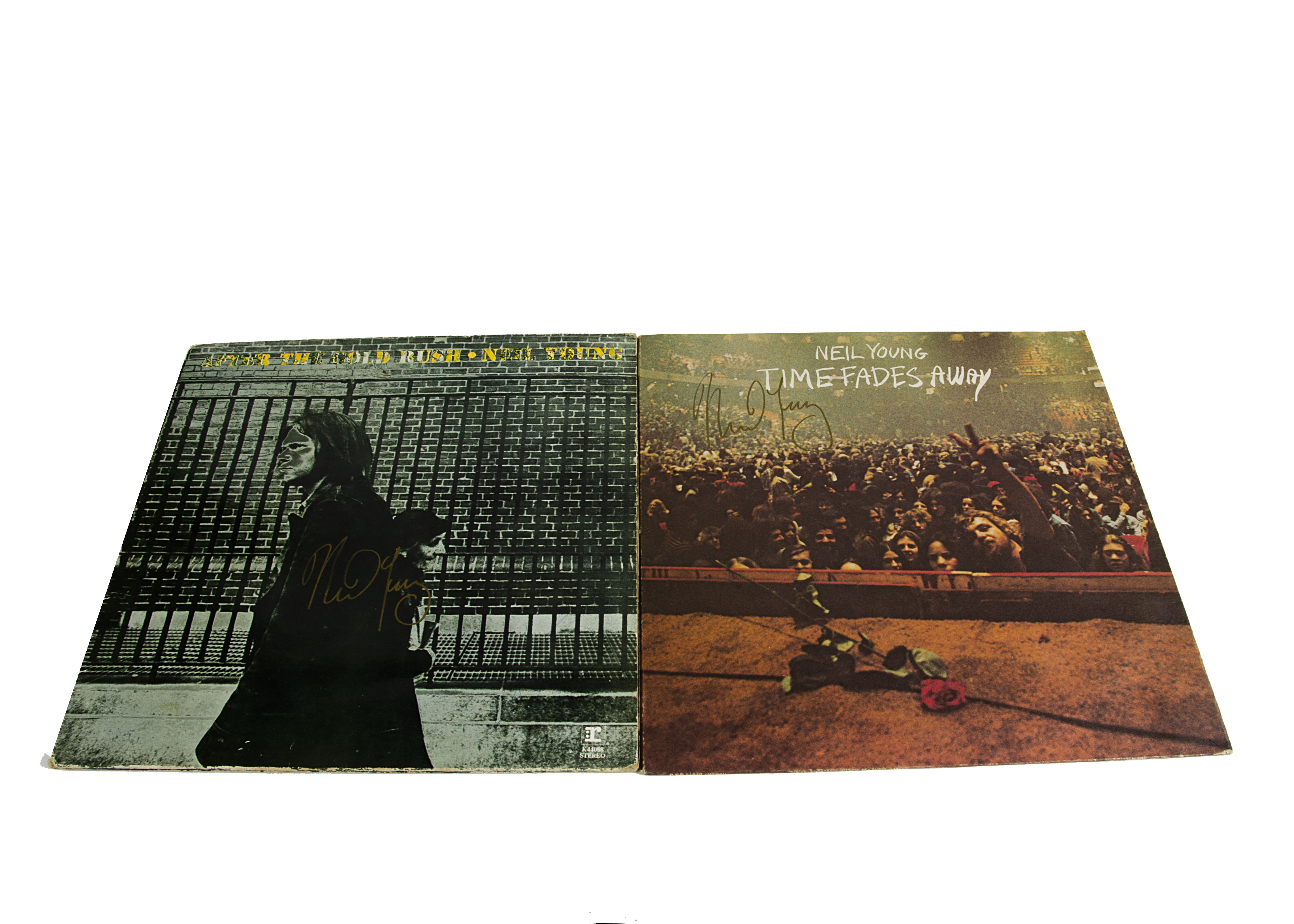 Neil Young / Signatures, two albums with signatures to the front comprising: After The Gold Rush (