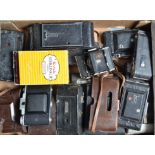 A Tray of Folding Cameras, including Kodak Junior 620, A116, 66, Sterling II, Zeiss Ikonta, other