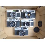 Five Ranger Cameras, a Yashica GSN, with 45mm f/1.7 lens, Minster, with 4.5cm f/2.8 lens, Petri 7 s,