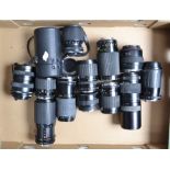 A Tray of Zoom Lenses, maufacturers including Sigma, Yashica, Cosina and other examples