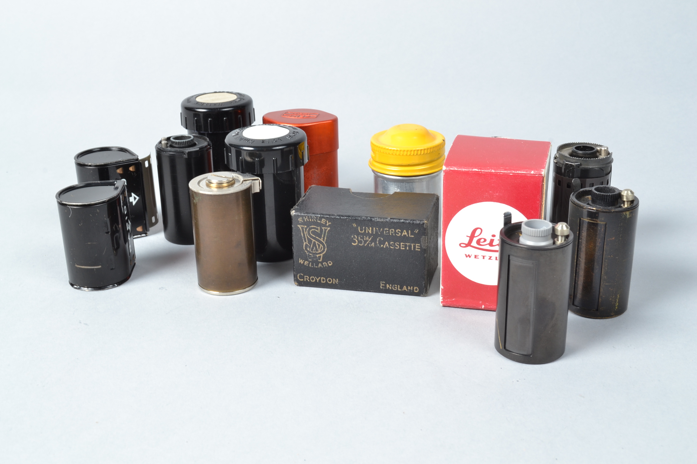 A Selection of 35mm Film Canisters two Leitz canisters, one in maker's outer box VG, Zeiss Ikon,