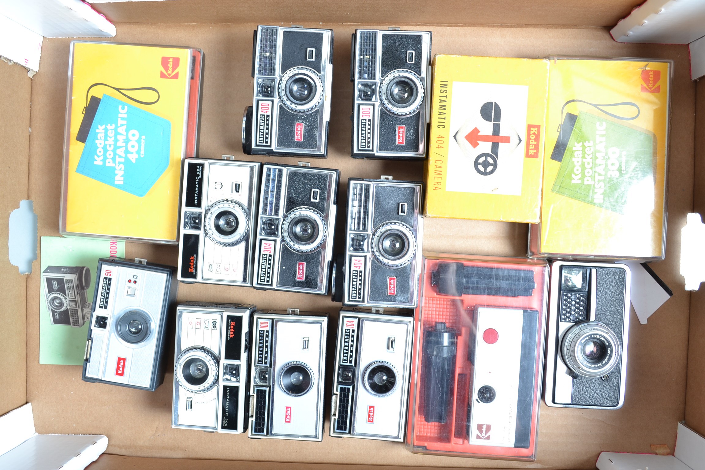 A Tray of Kodak Instamatic Cameras, Instamatic 50, 100, 104, 200, 204, 300, 304, 400, 404, 500,