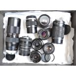 Various Lenses, different mounts, including an Olympus Auto-T E Zuiko 135mm f/3.5, Pentax-M 50mm f/