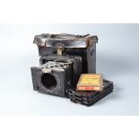 A Contessa Nettel 12 x 9cm Folding Strut Camera Body shutter fires, body G, bellows G-VG, with 3