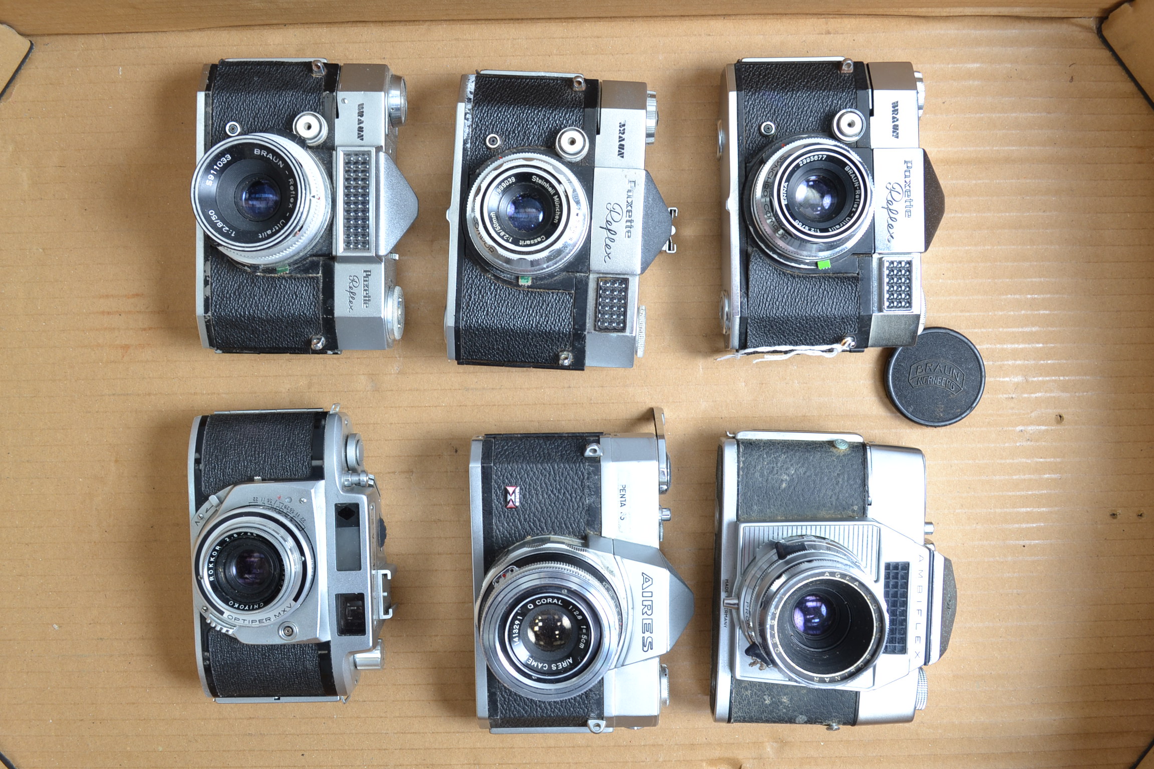 35mm Cameras, a Minolta A.2. three Braun Paxette Reflex, an Aries Penta 35 and an Agfa Ambiflex, AF