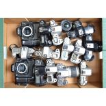 A Tray of SLR Camera bodies, Nikon F90X (2), F50, Canon EOS 10, 500, 500n, 300 (2), 300v, with 28-