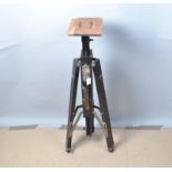 An L Gandolfi Wooden Studio Tripod, black, two section legs, handle wound ratchet centre column,