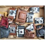 A Tray of Viewfinder Cameras, including a Zeiss Ikon Contina, Prontor SVS, Braun Paxette, Beirette