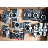 A Tray of Eastern Bloc SLR Camera bodies, including Praktica MTL 3, PLC 2, Nova B, Super TL, IV, FX,