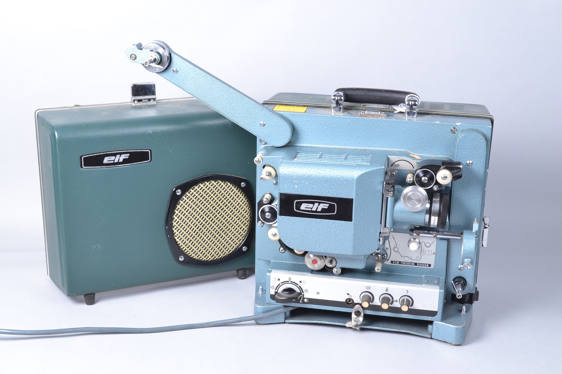 An Elf RM 1 16mm Sound Film Projector with Kowa Super Prominar 16 50mm f/1.3 lens, body G, untested