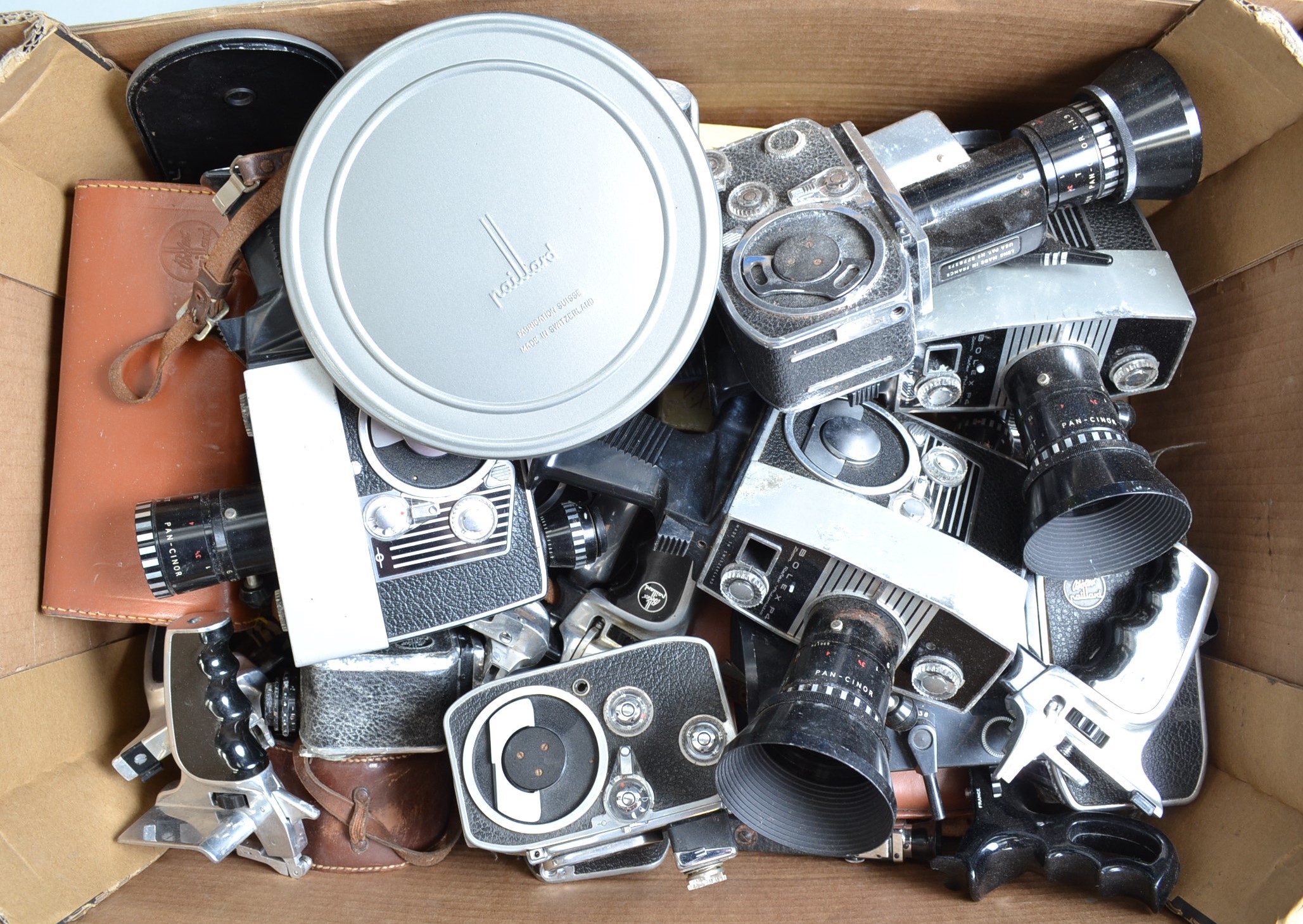 A Tray of Bolex Cine Cameras, models including P1 zoom reflex, P4, B8L, other examples, some