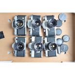 A Tray of SLR Cameras, a Miranda dx-3, Sensomat RE (2), Kowa E, SE and a Minolta SR T 101
