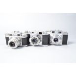 Three Rangefinder Cameras, a Braun Super Paxette, with 45mm f/2.8 lens, Ricoh 35, with 4.5cm f/3.5