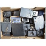 A Tray of Box Cameras, including Brownie Six-20's, various models, Coronet Captain, Ensign and other