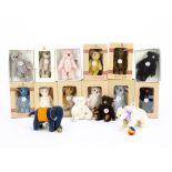 Sixteen Steiff Club Gift Teddy Bears: 1997 to 2011 and 2013, in original boxes (2008 box crushed and