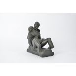 A 20th century plaster work erotic figure, the base with label "Udovice Widows po Mestrovicu",