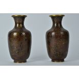 A pair of cloisonné enamel vases, with floral decoration, height 19cm (2)