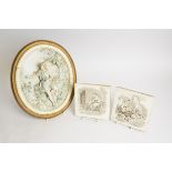 Two Victorian Minton transfer printed tiles depicting women in a rural idyll, 15.5cm, together