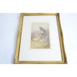 A watercolour of a pastoral scene with goats, signed Guido Bach, framed and glazed, the verso with