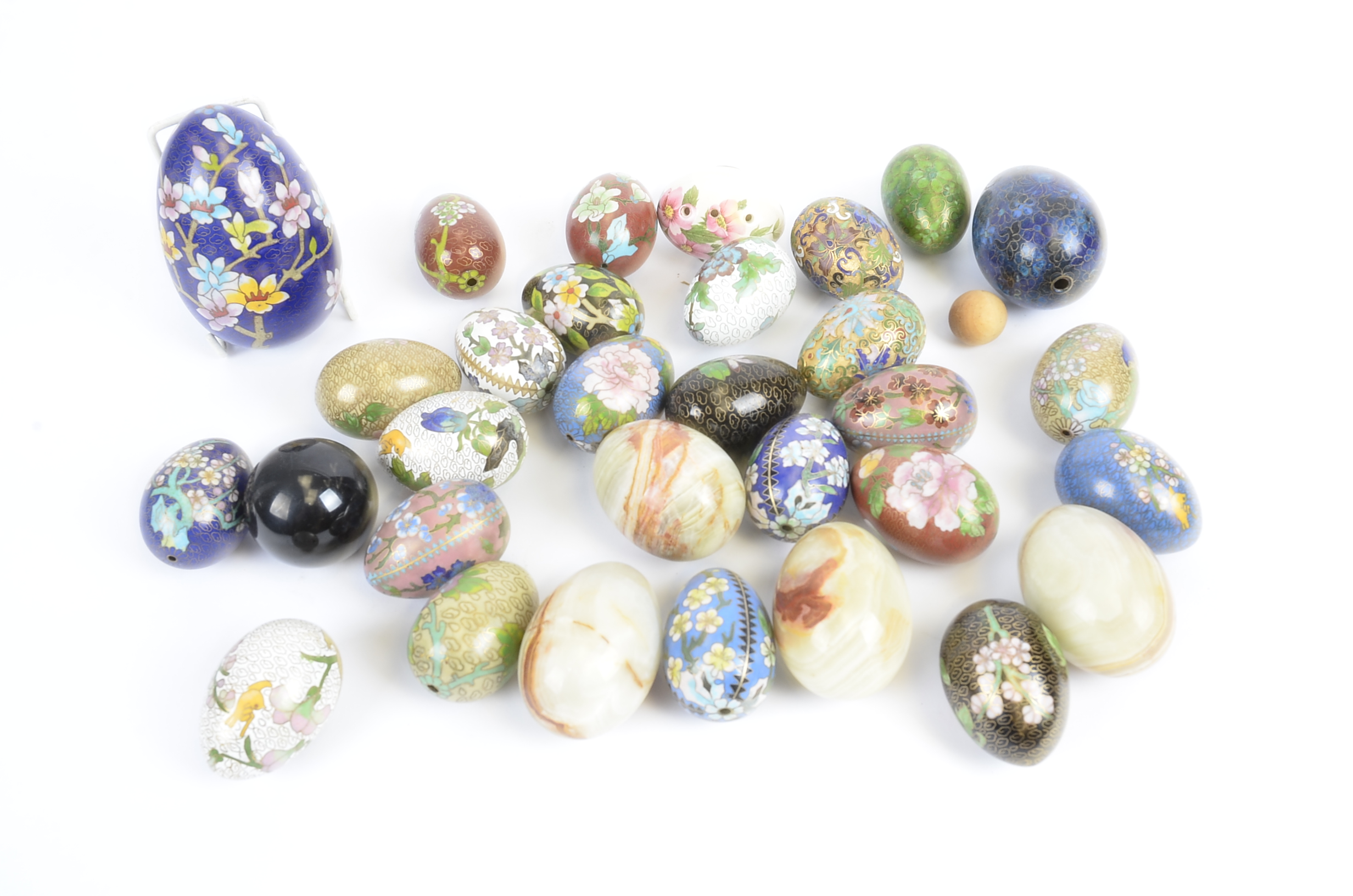 A collection of eggs, to include cloisonné and alabaster examples, (25+) - Image 2 of 2