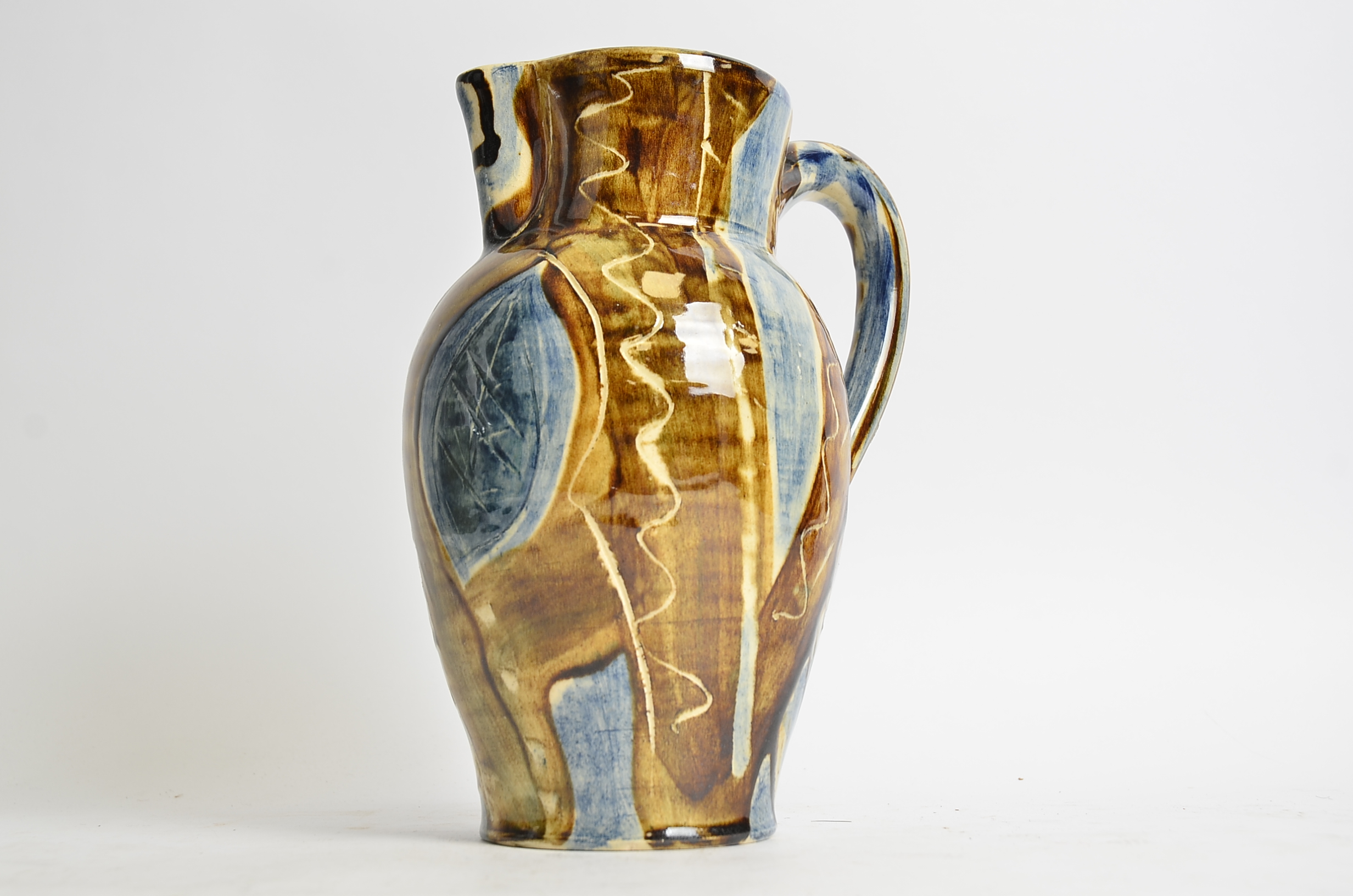 David Farland (b.1941) stoneware jug, with cream slip, iron ash glaze and brushwork decoration, - Image 2 of 3