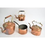 Three copper kettles, together with a saucepan (4)