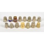 A selection of 19th & 20th Century thimbles, including silver, enamel and ivory examples (15)