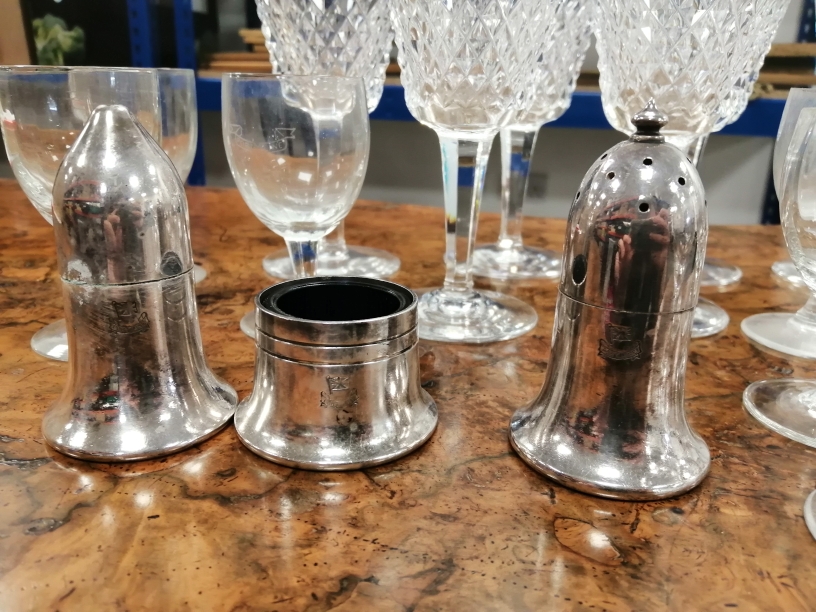 A Port Line Shipping Company 20th Century silver plated cruet set manufactured by Elkington, - Image 2 of 2