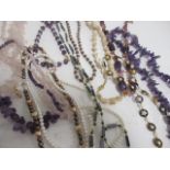 Several hardstone and seed pearl necklaces, to include rose quartz and amethyst examples (12)