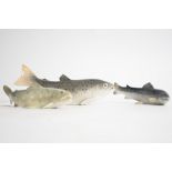 A Royal Copenhagen porcelain model of a Rainbow Trout, no. 2676, together with another smaller