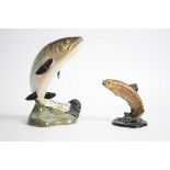 A Beswick Pottery figure of a trout, on a shaped oval green base, impressed no. 2066, height 20cm,