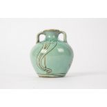 Della Robbia Pottery (Birkenhead 1894-1906), a twin handled ovoid vase, with green glaze and