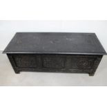 20th century oak coffer, with carved panels, 121cm x 51cm x 57cm