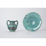 Della Robbia Pottery (Birkenhead 1894-1906), a twin handled jug with thick glaze and sgraffito