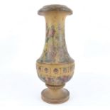 A 19th Century wooden turned vase, in the classical taste, with painted festoons of foxgloves,