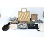 Ten vintage handbags, to include a mock crocodile example, 37cm x 34cm, several beadwork bags with