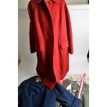 Three vintage Aquascutum wool blend coats, in red, green and blue