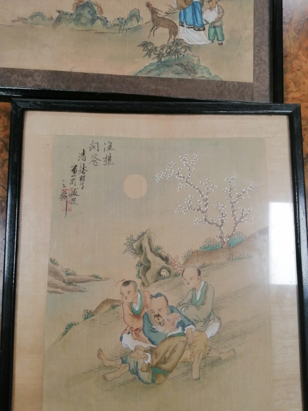 Ten Chinese silk prints, depicting elders, dignitaries, children, horse riders, immortals, games - Image 4 of 7