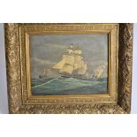 An early 20th Century naïve school maritime oil on canvas, 28cm x 36cm,