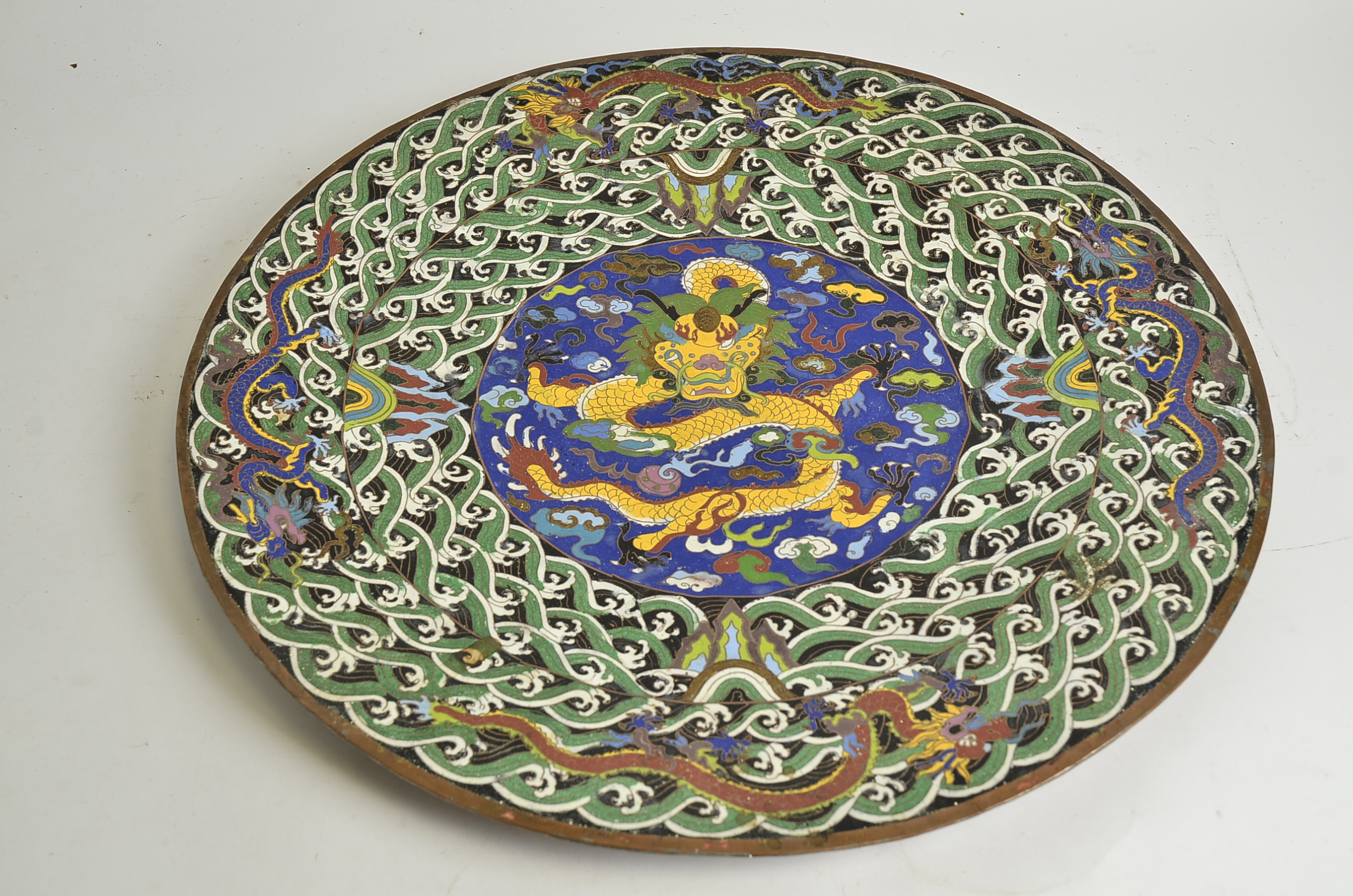 A Cloisonné charger of substantial proportions, with dragon and flaming pearl decoration, the - Image 2 of 3