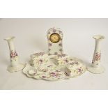 An Edwardian Austrian porcelain dressing table set, with purple floral decoration, to include a